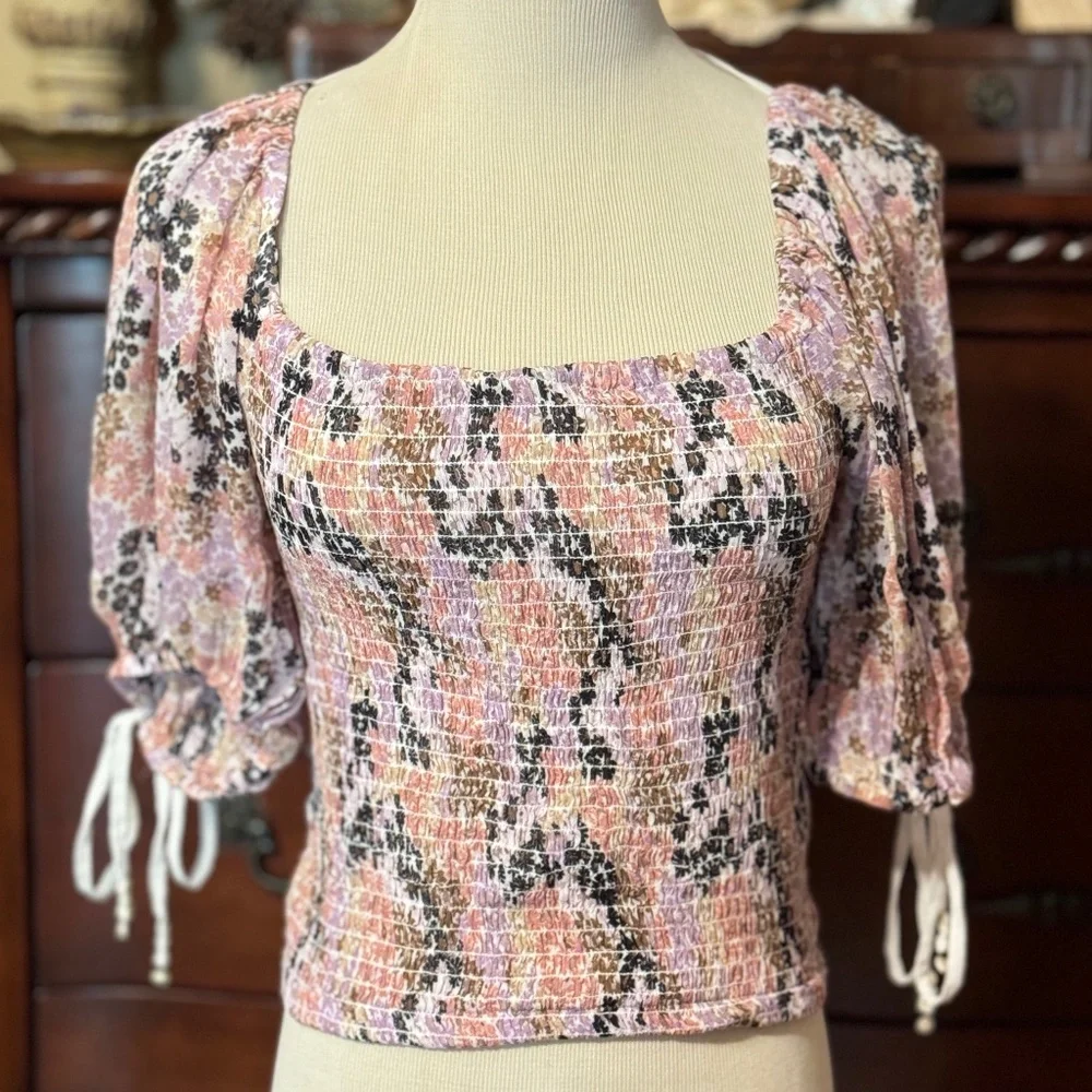 FREE PEOPLE Back On Top Smocked Crop Top NWOT!